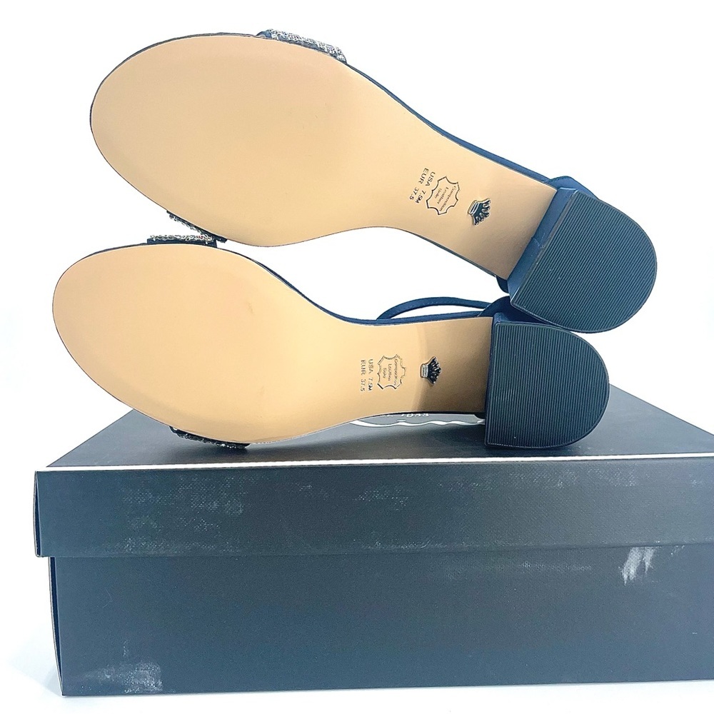 NINA WOMENS NAVY SUEDETTE CRYSTAL BLOCK MID-HEEL ANKLE STRAP DRESS SANDAL NIB! - Picture 5 of 15